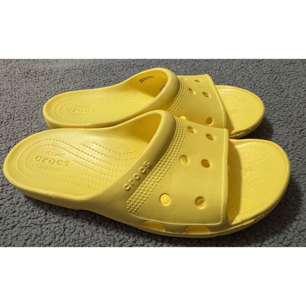 Crocs Slides flip flops slippers Women’s 10 Men’s 8 Bright Yellow Gently Used